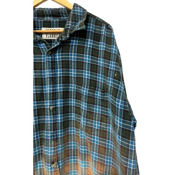 Franklin Flannels Shirt Vintage Bleach Distressed Blue Ombré Button Front 2XL - Picture 2 of 6